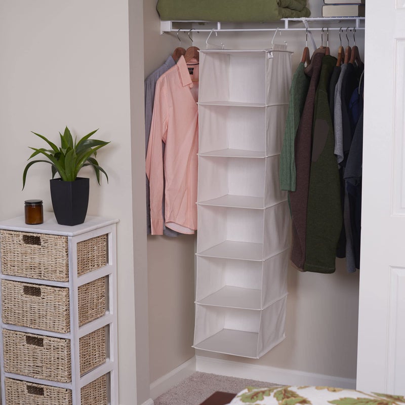 Household Essentials منظم خزانة معلق أساسي للمنزل 311312 | 6 رفوف | قماش طبيعي - Image 4